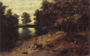 unknow artist A wooded landscape with a boar hunt oil painting reproduction